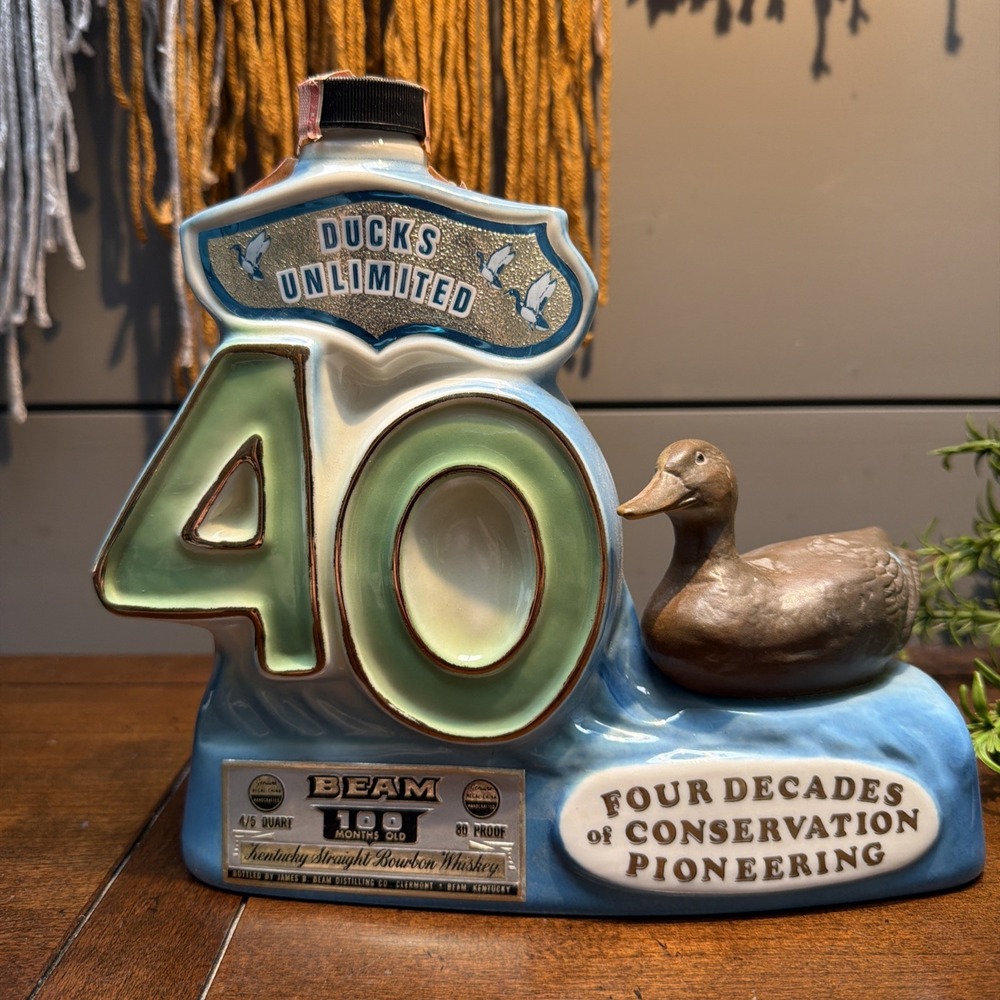 1977 Jim Beam 100 Months Old EMPTY Decanter DUCKS🦆UNLIMITED MALLARD HEN🔥40th🔥